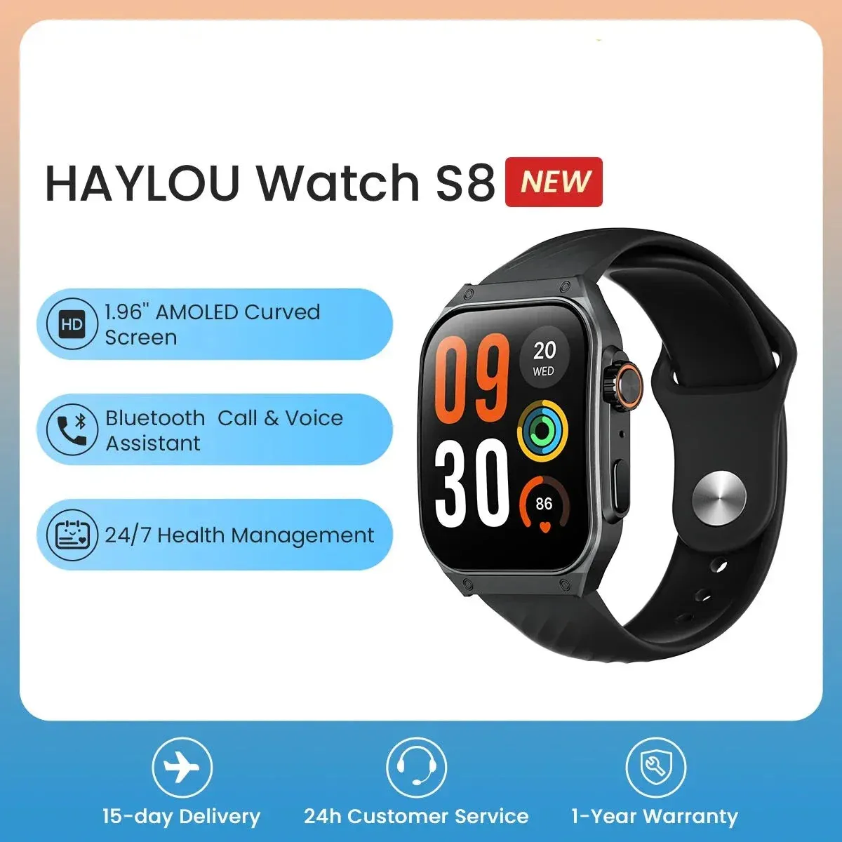 HAYLOU S8 Smartwatch 1.96' Curved Screen