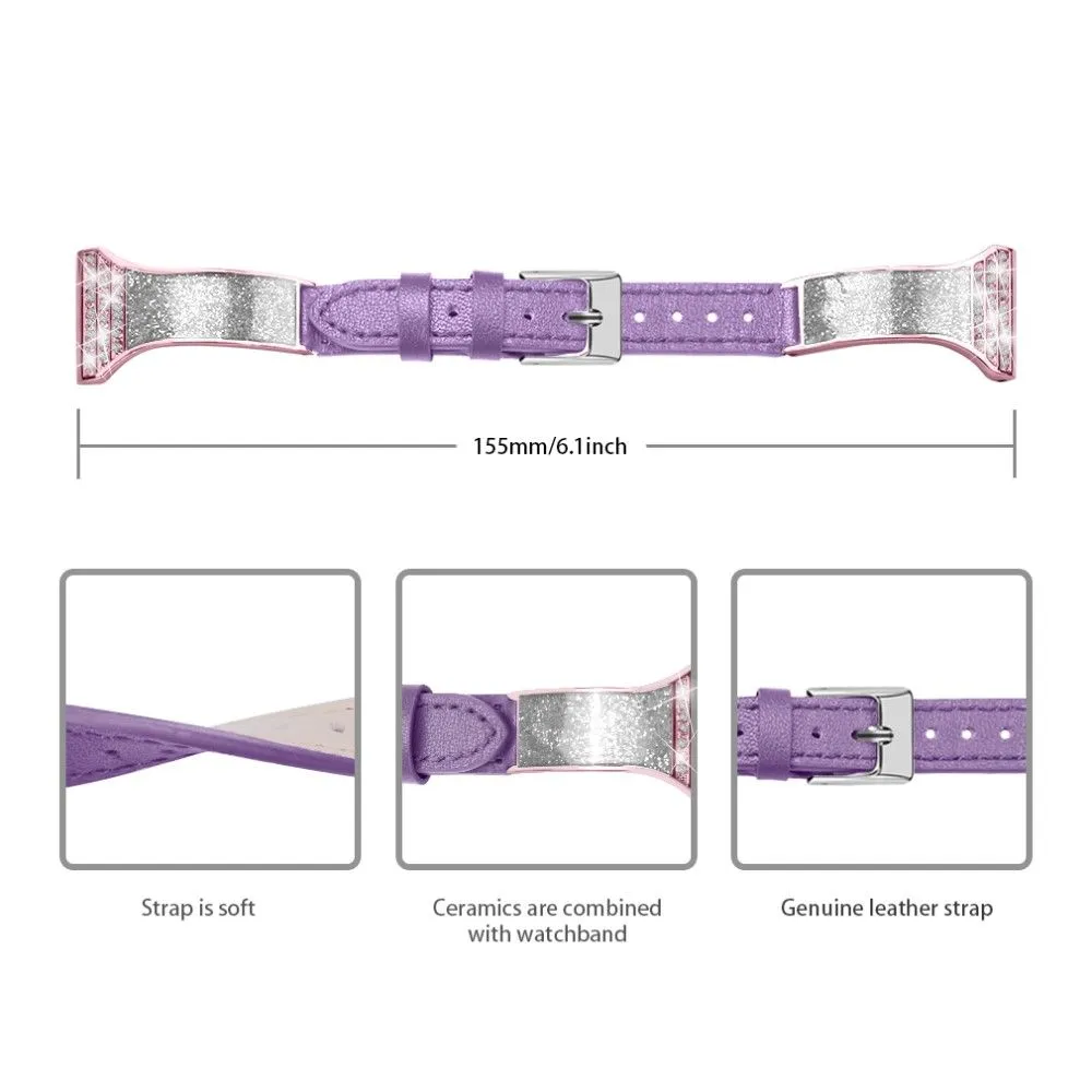 Haylou Solar LS05 / Mi Watch Color rhinestone décor   cowhide leather watch strap - Purple