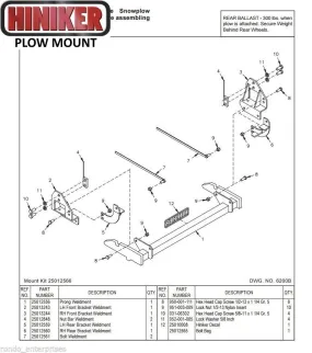 Hiniker Snowplow Mount - Quick Hitch 1 (QH1), 2018-2023 Jeep 4x4 Wrangler JL, 25013989