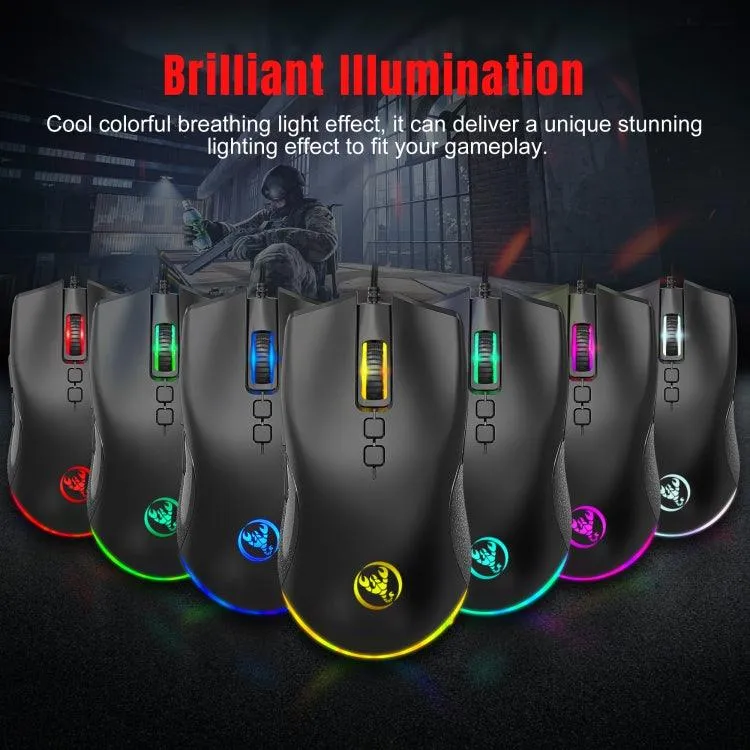 HXSJ A883 RGB Mechanical Gaming Mouse with 7 Programmable Keys and 6400 DPI