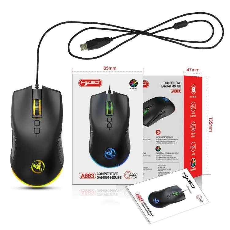 HXSJ A883 RGB Mechanical Gaming Mouse with 7 Programmable Keys and 6400 DPI