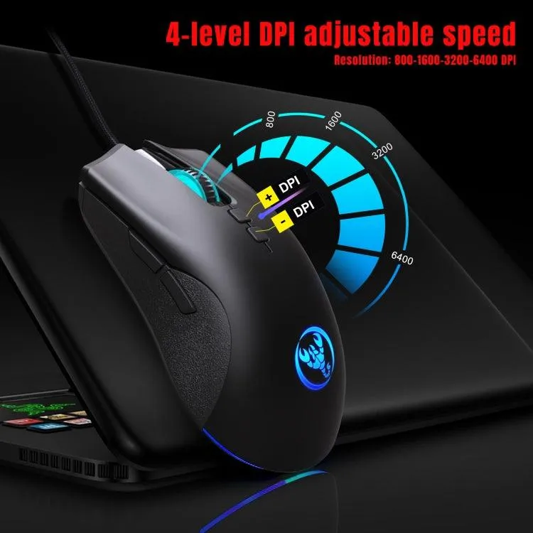 HXSJ A883 RGB Mechanical Gaming Mouse with 7 Programmable Keys and 6400 DPI