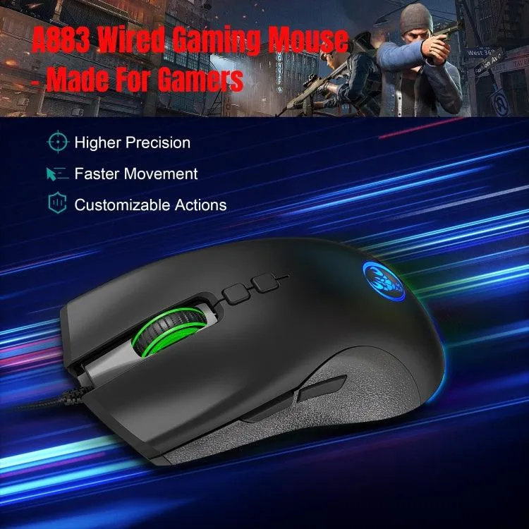 HXSJ A883 RGB Mechanical Gaming Mouse with 7 Programmable Keys and 6400 DPI