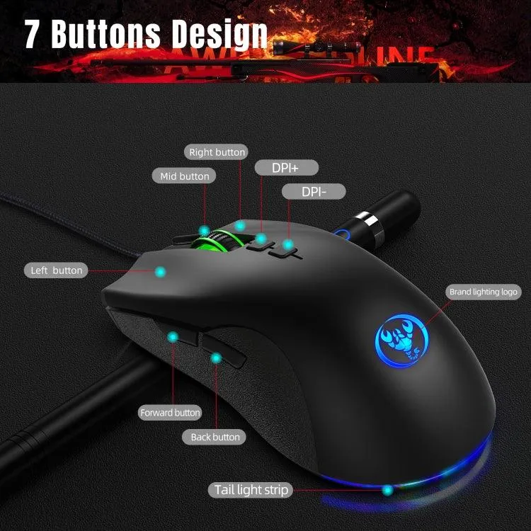 HXSJ A883 RGB Mechanical Gaming Mouse with 7 Programmable Keys and 6400 DPI