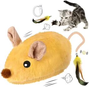 Interactive Electric Rechargeable LED Automatically Moving Lifelike Rat Mouse Cat Toys With Feather & Tail For Indoor Boredom Relief