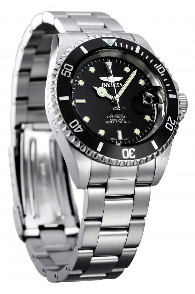 Invicta Stainless Steel Pro Diver Automatic Black Dial Analog Watch for Men - 8926Ob, Silver Band