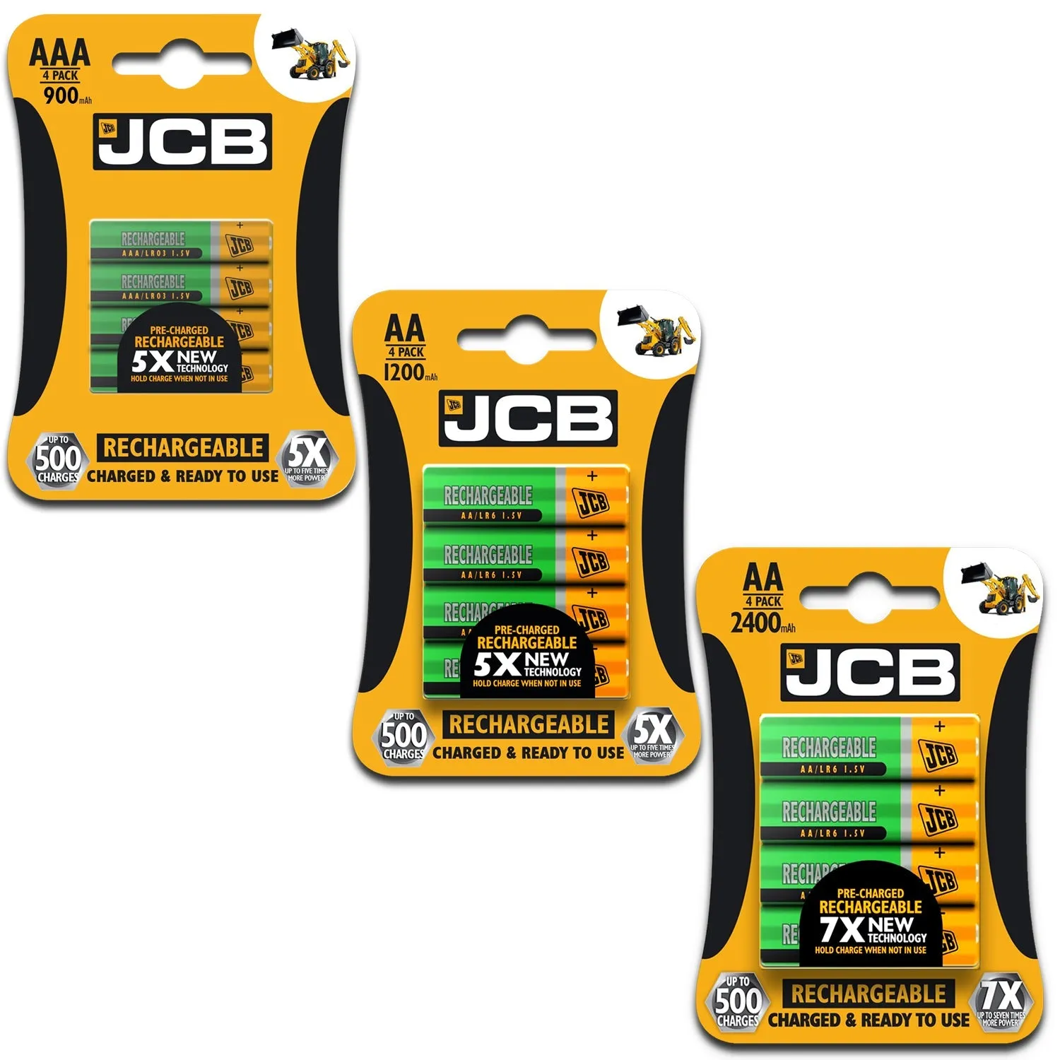 JCB Battery NiMH Pre Charged AA AAA 900mAh 1200mAh 2400mAh