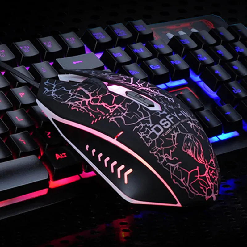 K-13 Wired Rainbow Backlit illuminated Usb Multimedia Ergonomic Gaming Keyboard   2400DPI Optical Gaming Mouse For Gamer Laptop