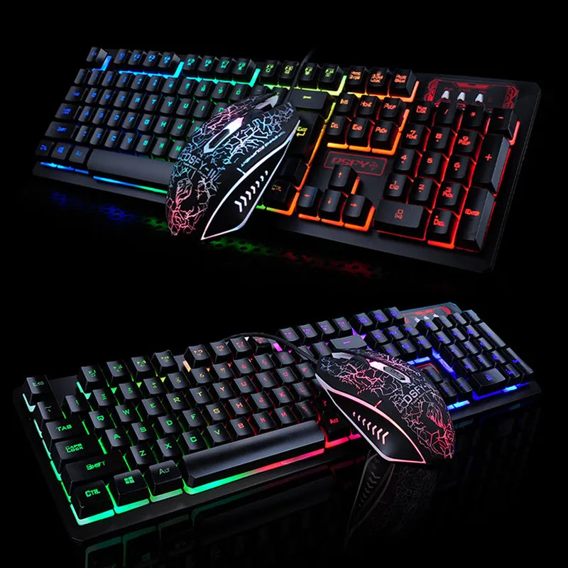 K-13 Wired Rainbow Backlit illuminated Usb Multimedia Ergonomic Gaming Keyboard   2400DPI Optical Gaming Mouse For Gamer Laptop