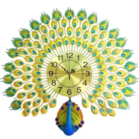 KRETIX Metal Peacock Decorative Luxury Farmhouse Birds Theme Analog Wall Clock (Peacock_Wall_Clock_32,15Wx105Lx17H Inches, Multicolour)