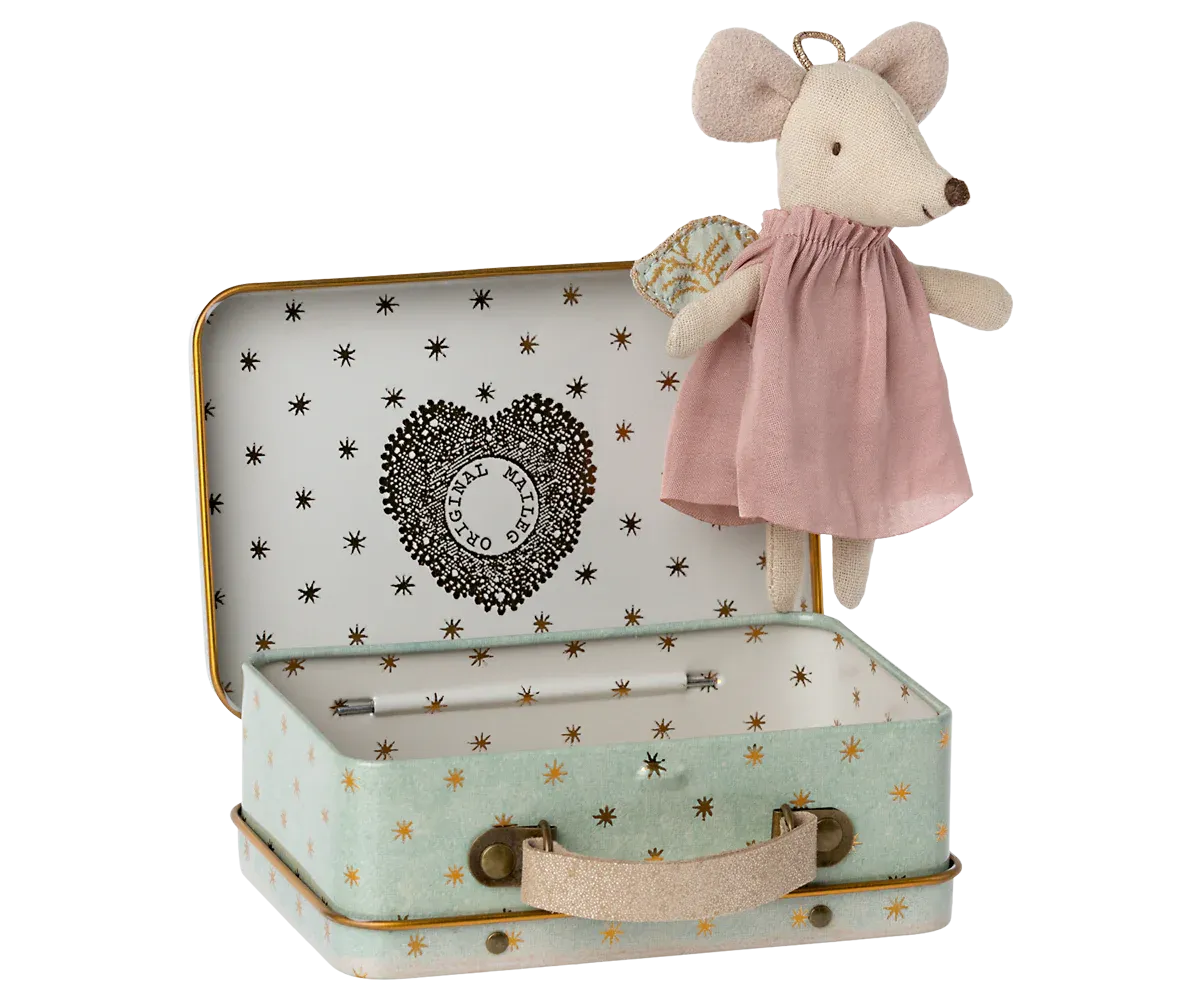 Little Sister Angel Mouse in Suitcase