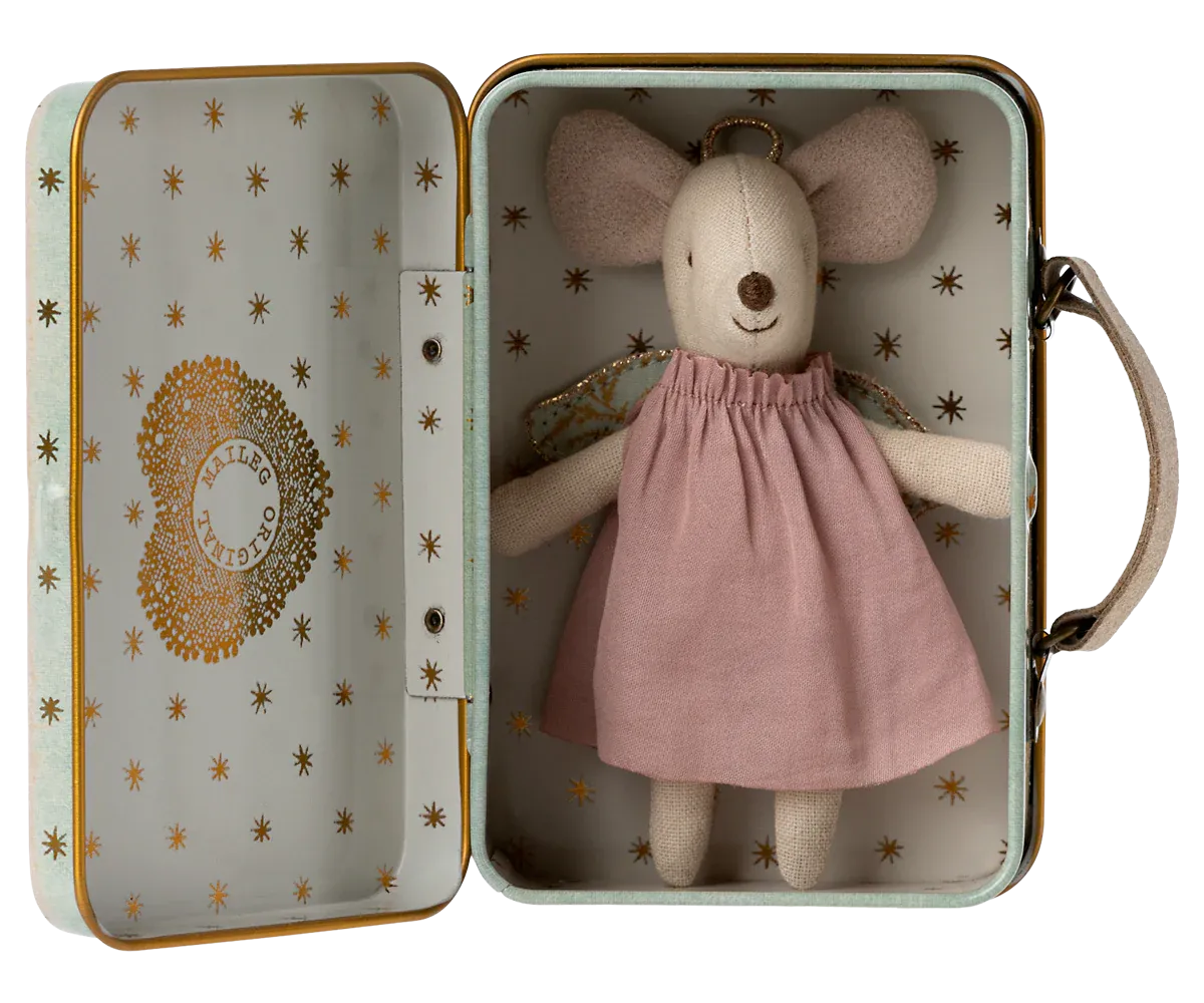 Little Sister Angel Mouse in Suitcase