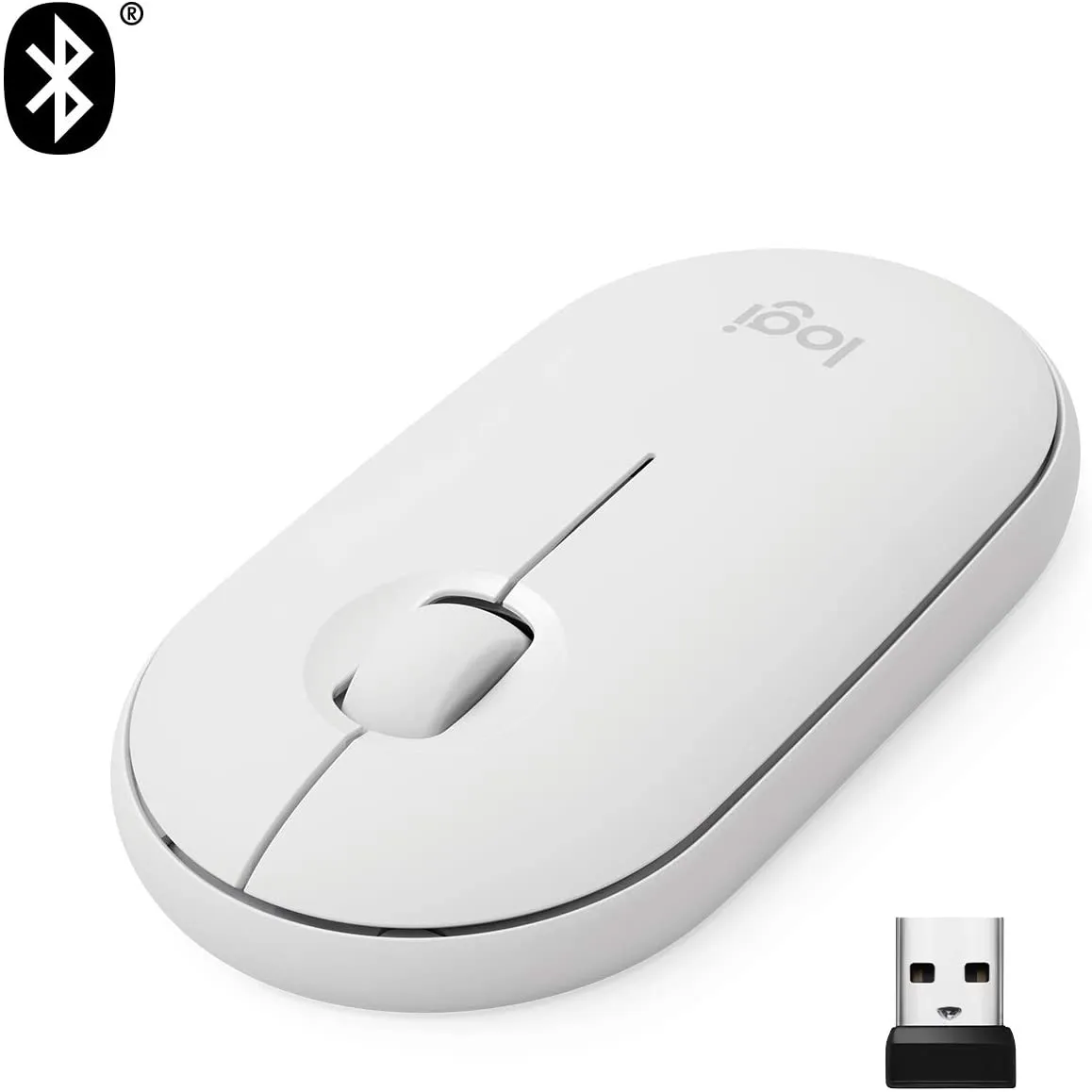 Logitech M350 Pebble Wireless Bluetooth Mouse with 1000 DPI, USB Mini Receiver, and Quiet Click for Laptop and PC