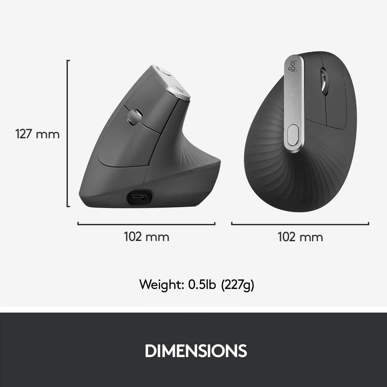 Logitech MX Vertical Ergonomic Mouse Multi-Device, Bluetooth/2.4GHz, 4000 DPI, Fast Charging, Black