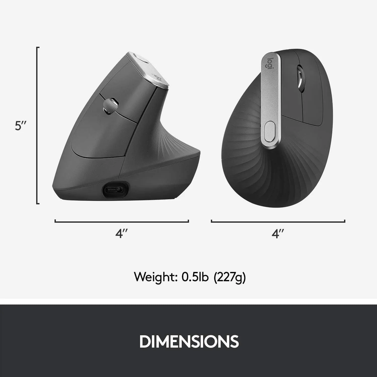 Logitech MX Vertical Ergonomic Mouse Multi-Device, Bluetooth/2.4GHz, 4000 DPI, Fast Charging, Black