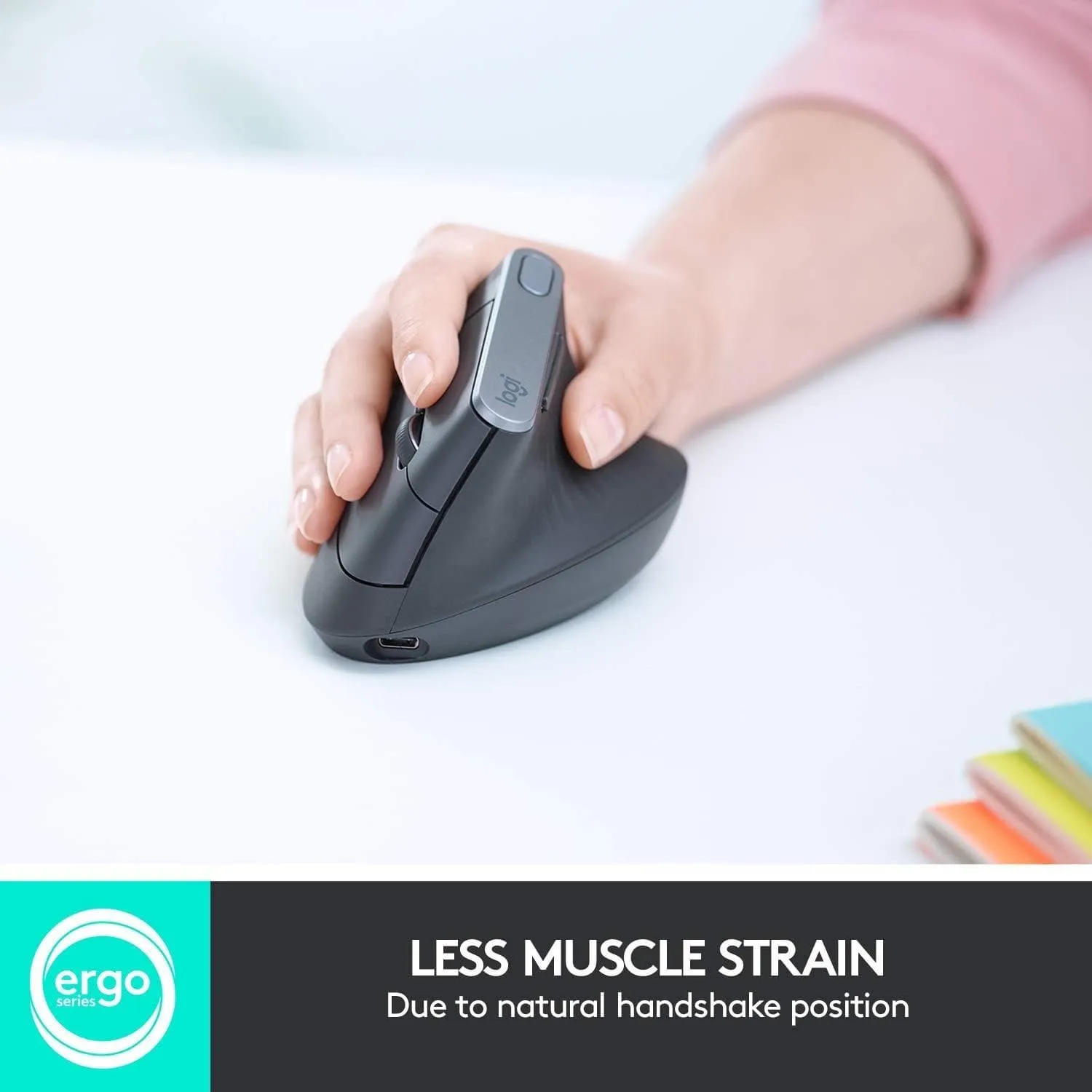 Logitech MX Vertical Ergonomic Mouse Multi-Device, Bluetooth/2.4GHz, 4000 DPI, Fast Charging, Black