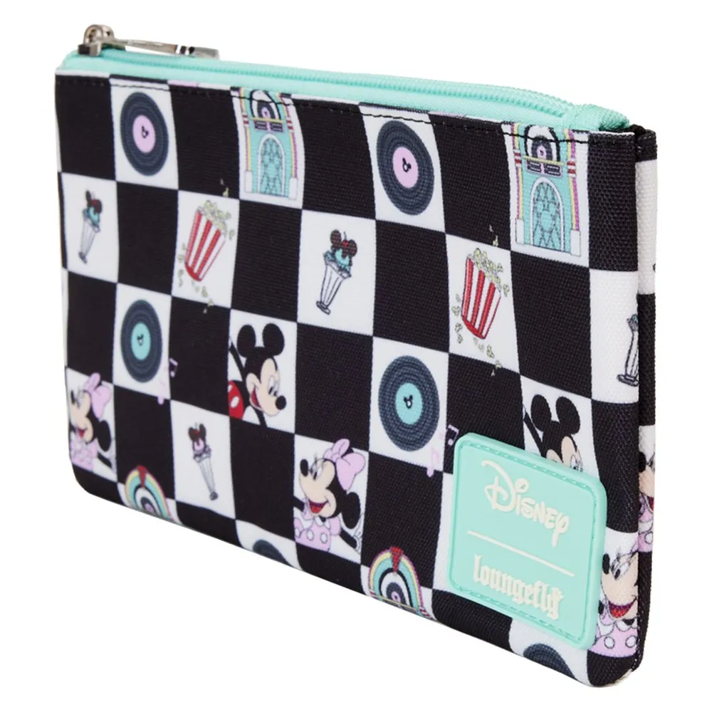 Loungefly x Mickey & Minnie Date Night Diner Checkered All-Over Print Nylon Zipper Pouch Wristlet