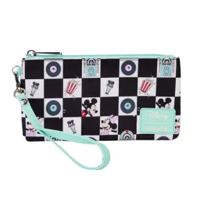 Loungefly x Mickey & Minnie Date Night Diner Checkered All-Over Print Nylon Zipper Pouch Wristlet