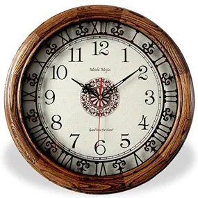 MGE UPS Systems Clock Wall Clock,Hollow Decorative Wall Clock, Solid Wood Wall Clock Mute [Retro] [Chinese Style] Second Movement Antique Sweep (Color : Brown, Size : 16inch)