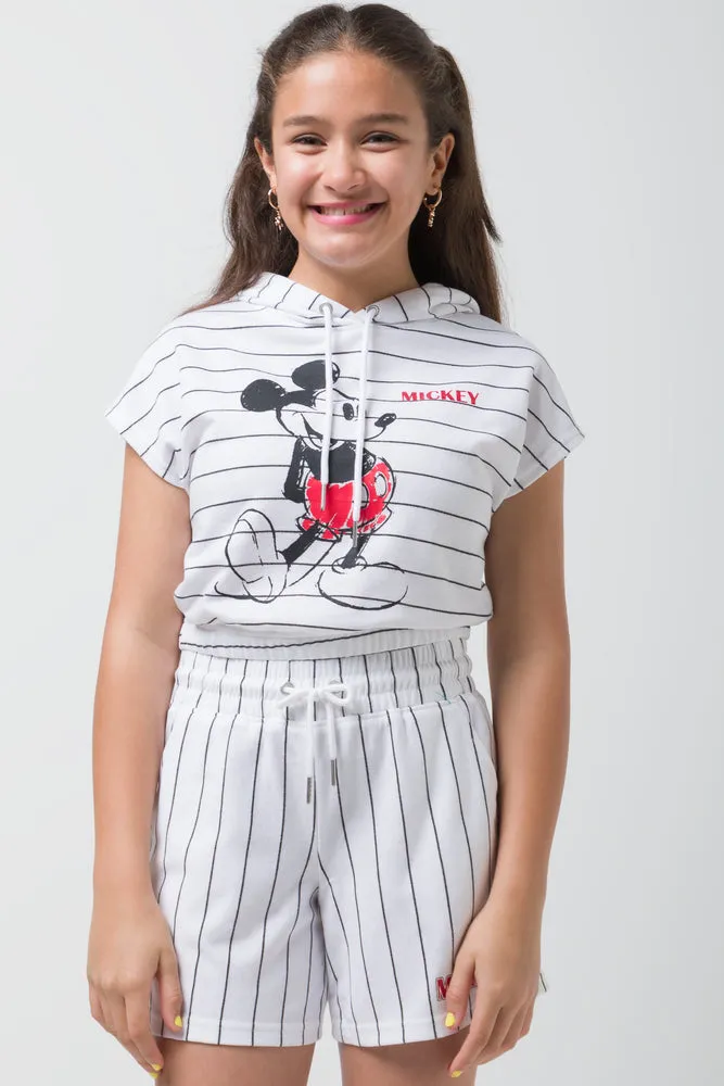 Mickey Mouse Sleeveless Striped  Hoody White