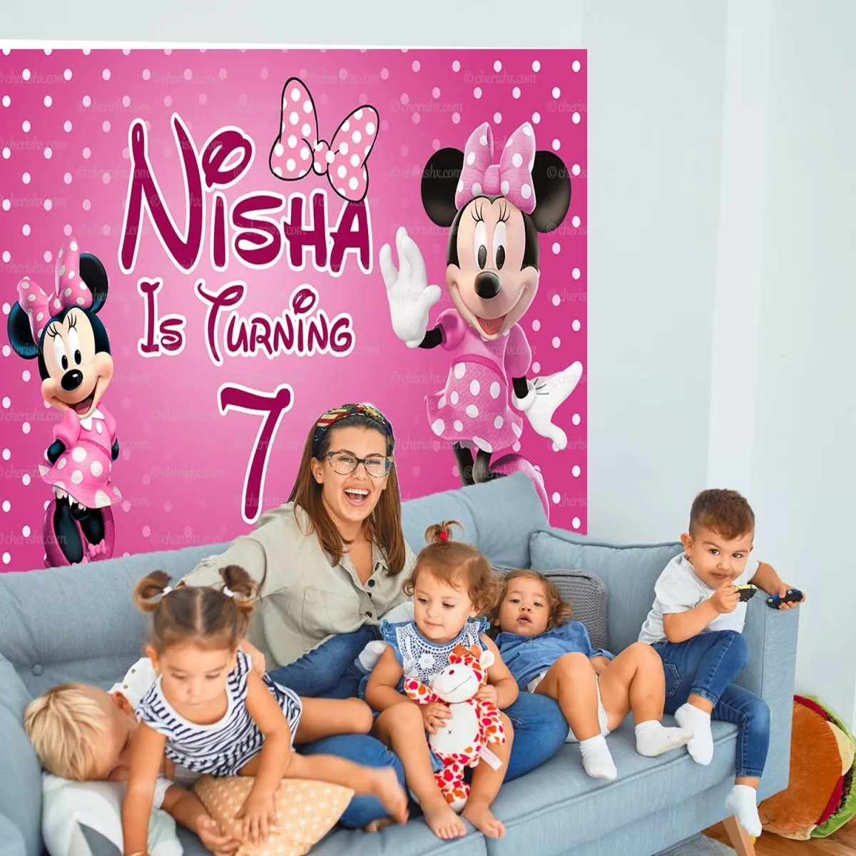 Minnie Personalized Backdrop for Kids Birthday - Flex banner