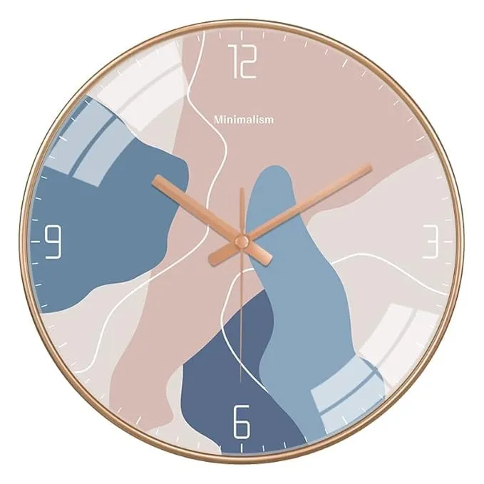 M.T. BROTHERS Glass Wall Clock Wall Clock Silent Battery Operated Round Wall Clock Modern Simple Style Decor Clock Non-Ticking (River Blue Round)