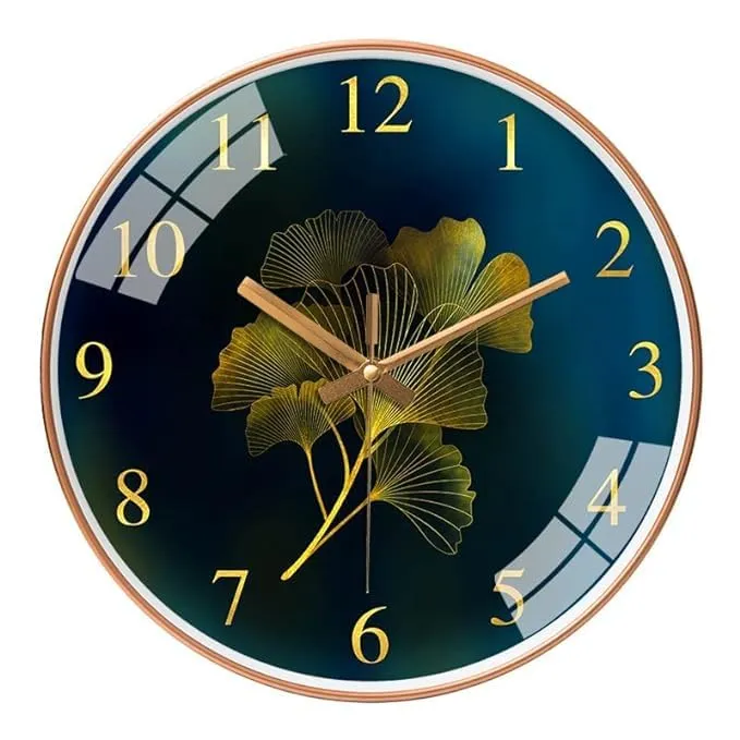 M.T. BROTHERS Plastic Analog Wall Clock 12 Inches Non Ticking Silent Quartz Round Wall Clock For Home|Mute And Quiet Wall Clocks (Blue Flower)