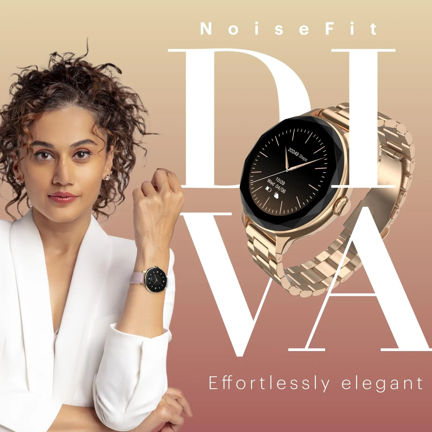 Noise Diva with Diamond Cut Dial, Glossy Metallic Finish, AMOLED Display, Premium Metal Straps, 100  Watch Faces, Female Cycle Tracker Smart Watch for Women (Metallic Black)