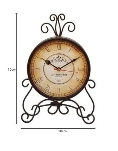 Nutts Analog Metal Circular Table Clock Antique Clock with Stand for Home, Office