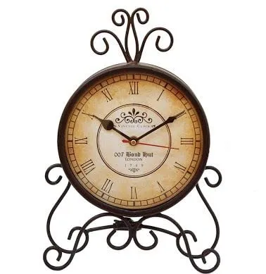 Nutts Analog Metal Circular Table Clock Antique Clock with Stand for Home, Office