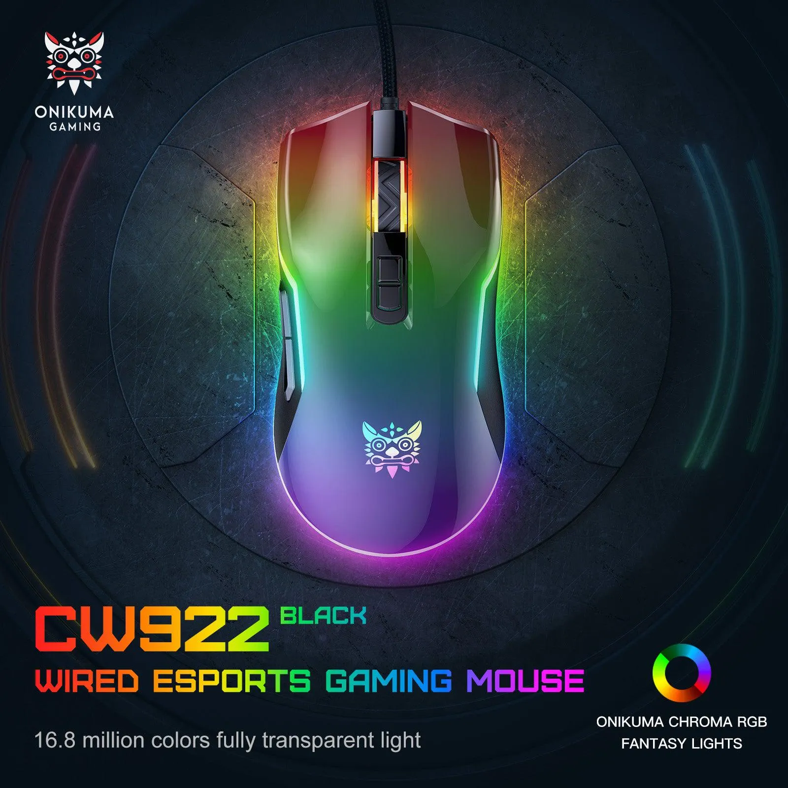 ONIKUMA CW922 Gaming Mouse USB Wired Desktop Laptop Gaming Peripherals Office Photoelectric Mouse Silent Gaming Mechanical Mouse