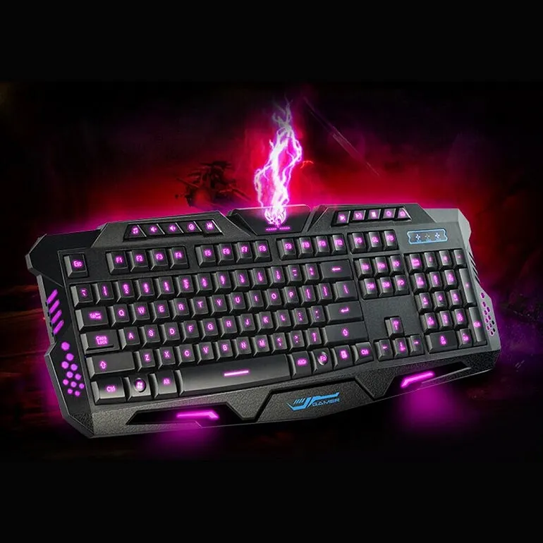 Original LED Game Keyboard 3 Colors Crack Illuminated USB Multimedia PC Gaming Keyboard Adjustable Backlight