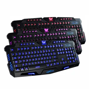 Original LED Game Keyboard 3 Colors Crack Illuminated USB Multimedia PC Gaming Keyboard Adjustable Backlight