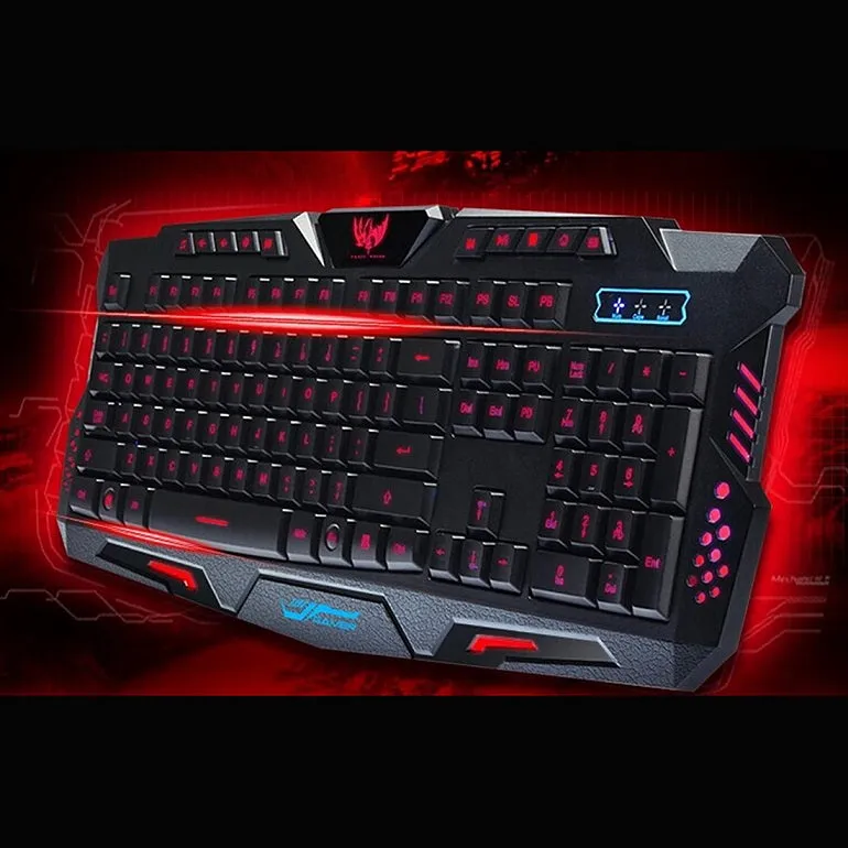 Original LED Game Keyboard 3 Colors Crack Illuminated USB Multimedia PC Gaming Keyboard Adjustable Backlight