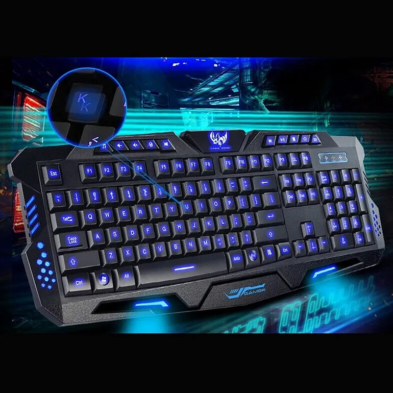 Original LED Game Keyboard 3 Colors Crack Illuminated USB Multimedia PC Gaming Keyboard Adjustable Backlight