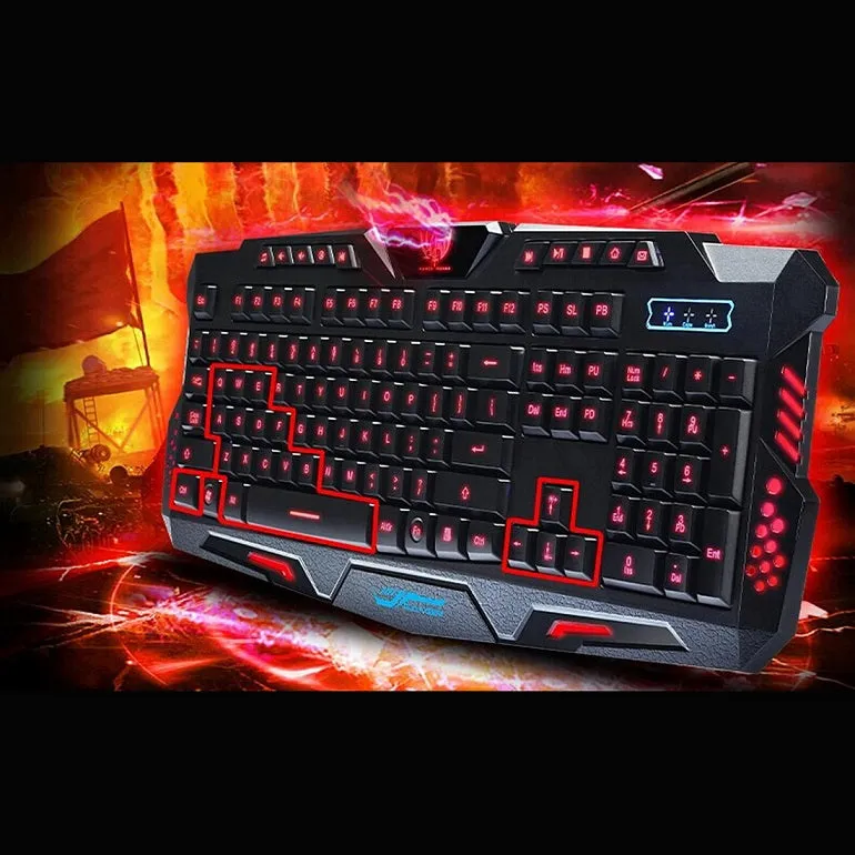 Original LED Game Keyboard 3 Colors Crack Illuminated USB Multimedia PC Gaming Keyboard Adjustable Backlight