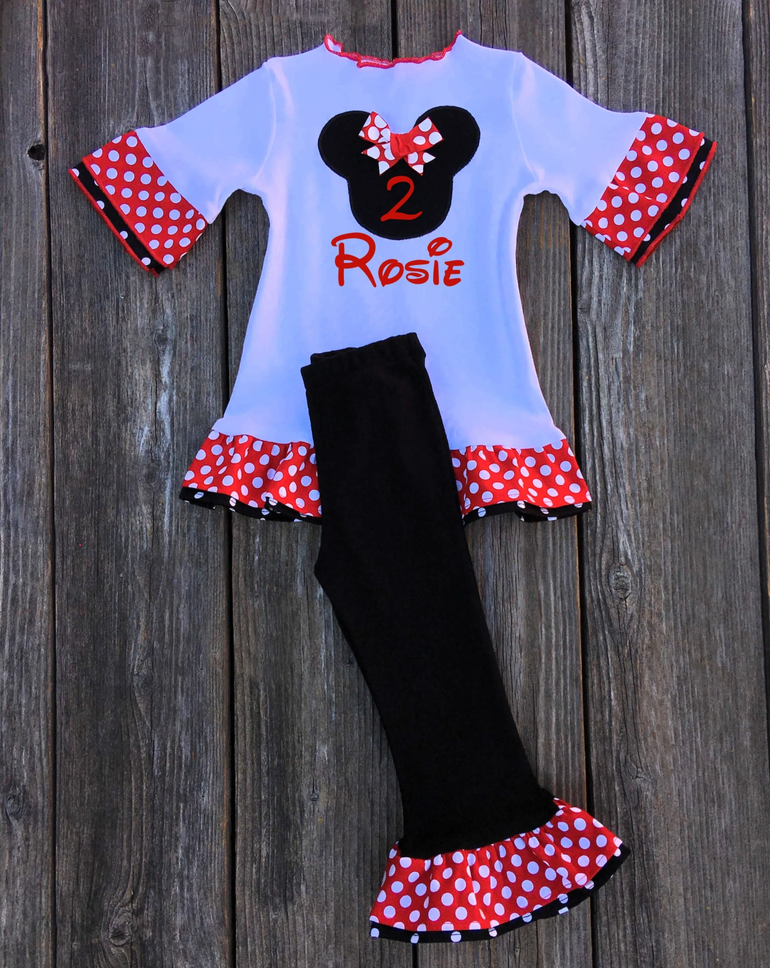 Personalized Minnie Mouse Red White Polka Dot Outfit