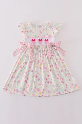 Pink floral mouse embroidery girl dress