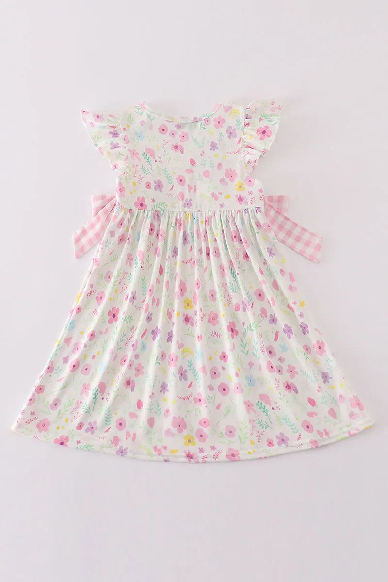 Pink floral mouse embroidery girl dress