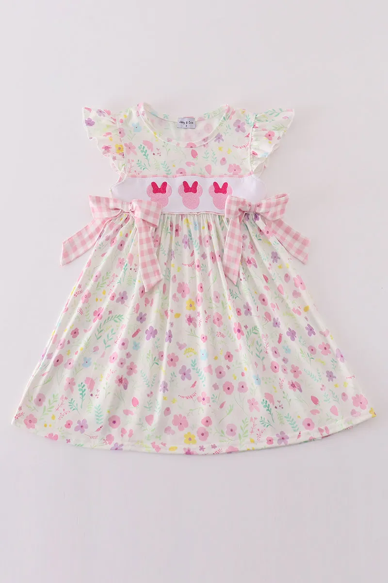 Pink floral mouse embroidery girl dress