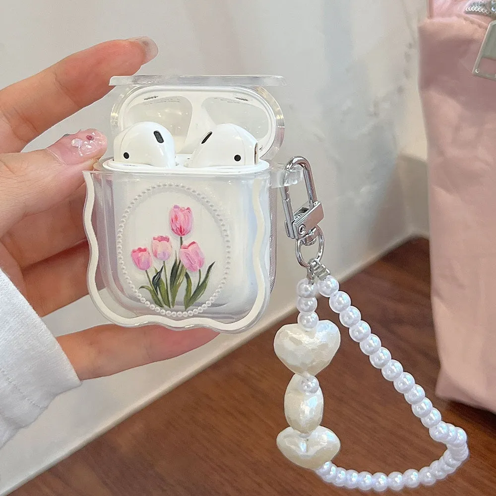 Pink Tulip & Pearl Airpod Case