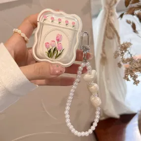 Pink Tulip & Pearl Airpod Case