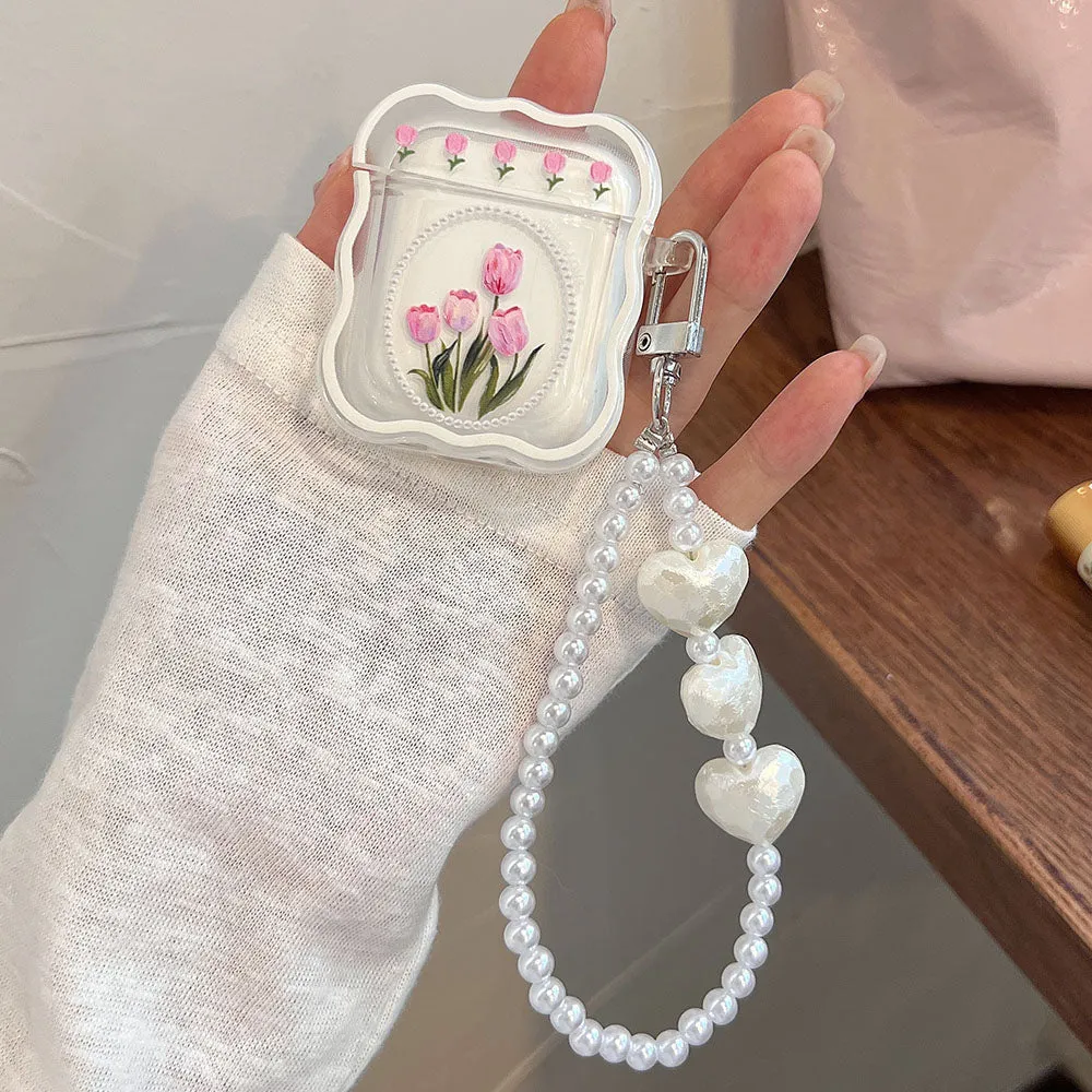 Pink Tulip & Pearl Airpod Case