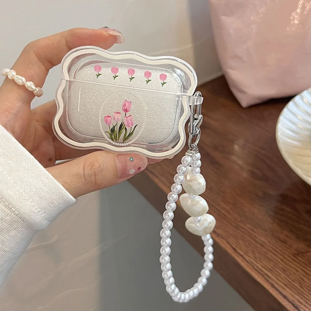 Pink Tulip & Pearl Airpod Case