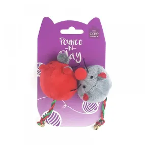 Pounce N Play Cat Toy 2 Mouse Set With Bell On Tail