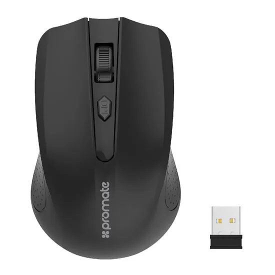 Promate Ergonomic Wireless Mouse 2.4GHz, Up to 10m, Low Power Consumption, Black