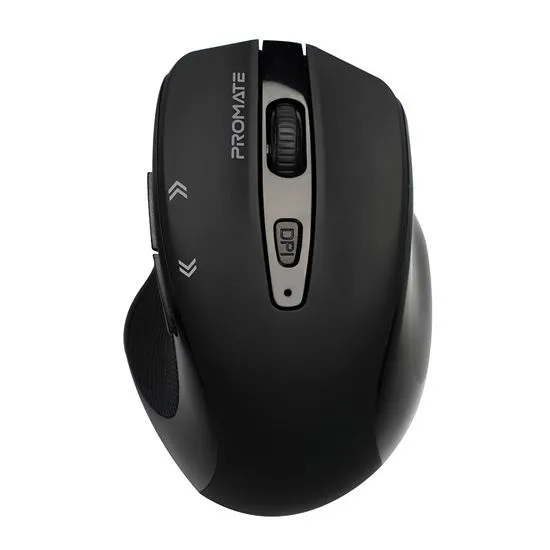 Promate EZGrip Ergonomic Wireless Mouse, Quick Forward/Back Buttons, Black