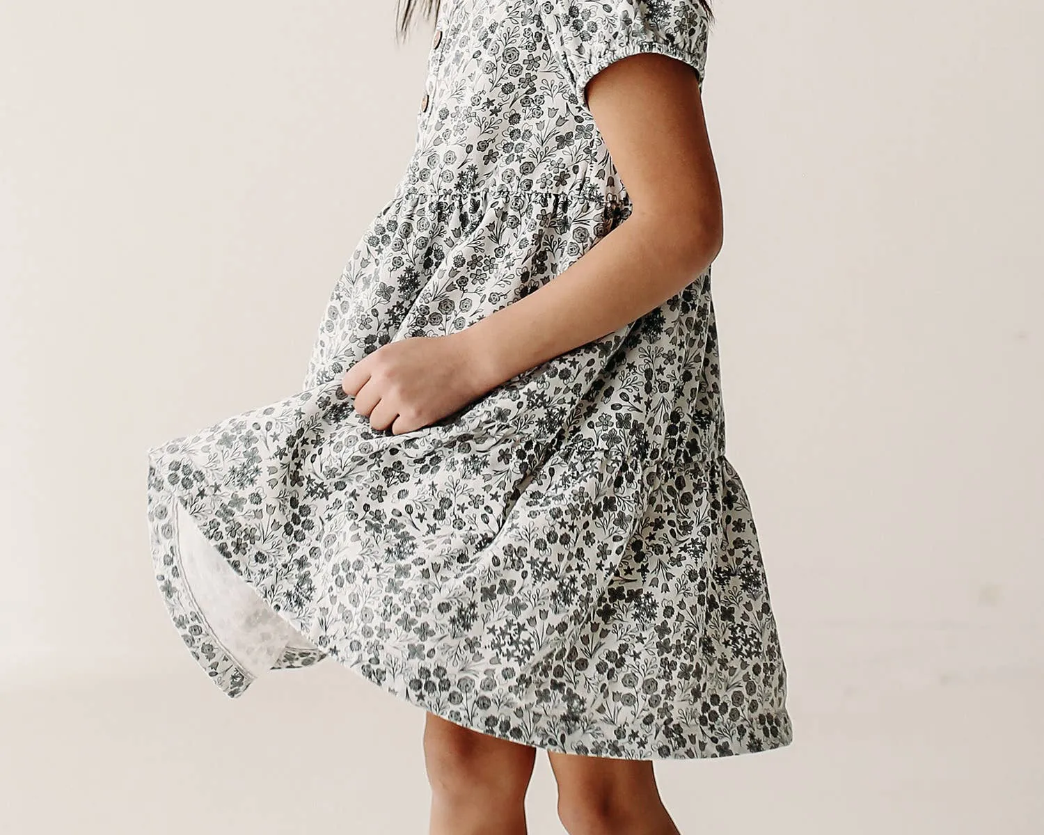 Puff Sleeve Henley Dress- Calico Floral- Robin's Egg