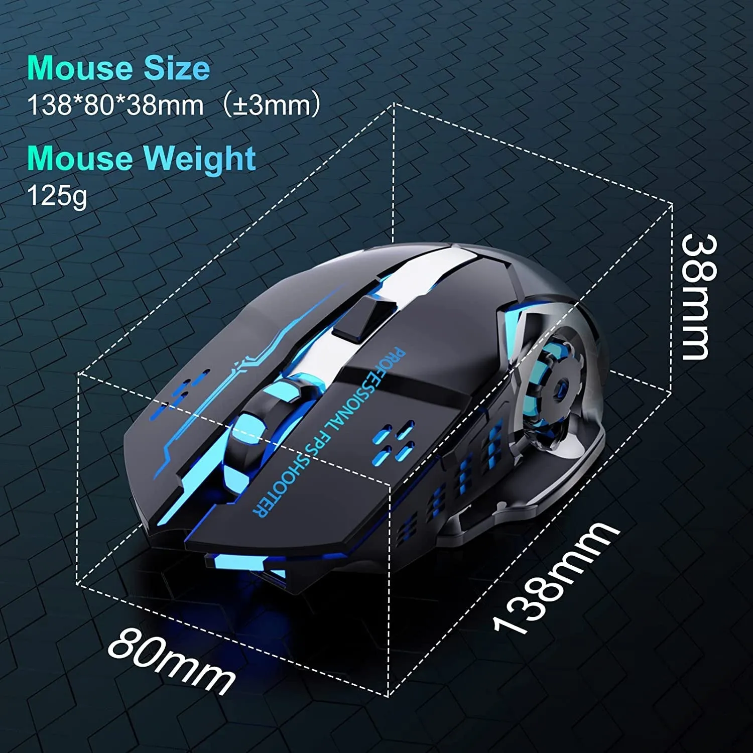 QELIROKY New 2.4G Wireless Rechargeable Gaming Mouse Silent Click with 6 Buttons, 3 Adjustable Levels DPI , Colorful LED Lights for Laptop, Ipad, Macos, PC, Windows, Android (Black)