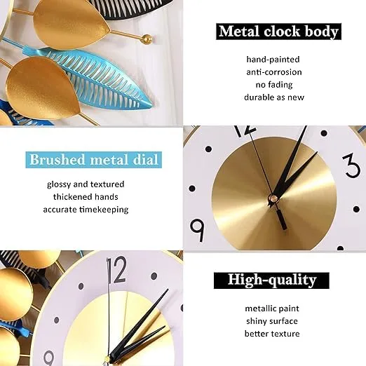 R RUNILEX Home Decoration Wall Clock 3D Metal Luxury Hanging Decorative Clock with Silent Movement Analogue Dial for Home Living Room Office Hotel Cafe (70 x 70 cm)